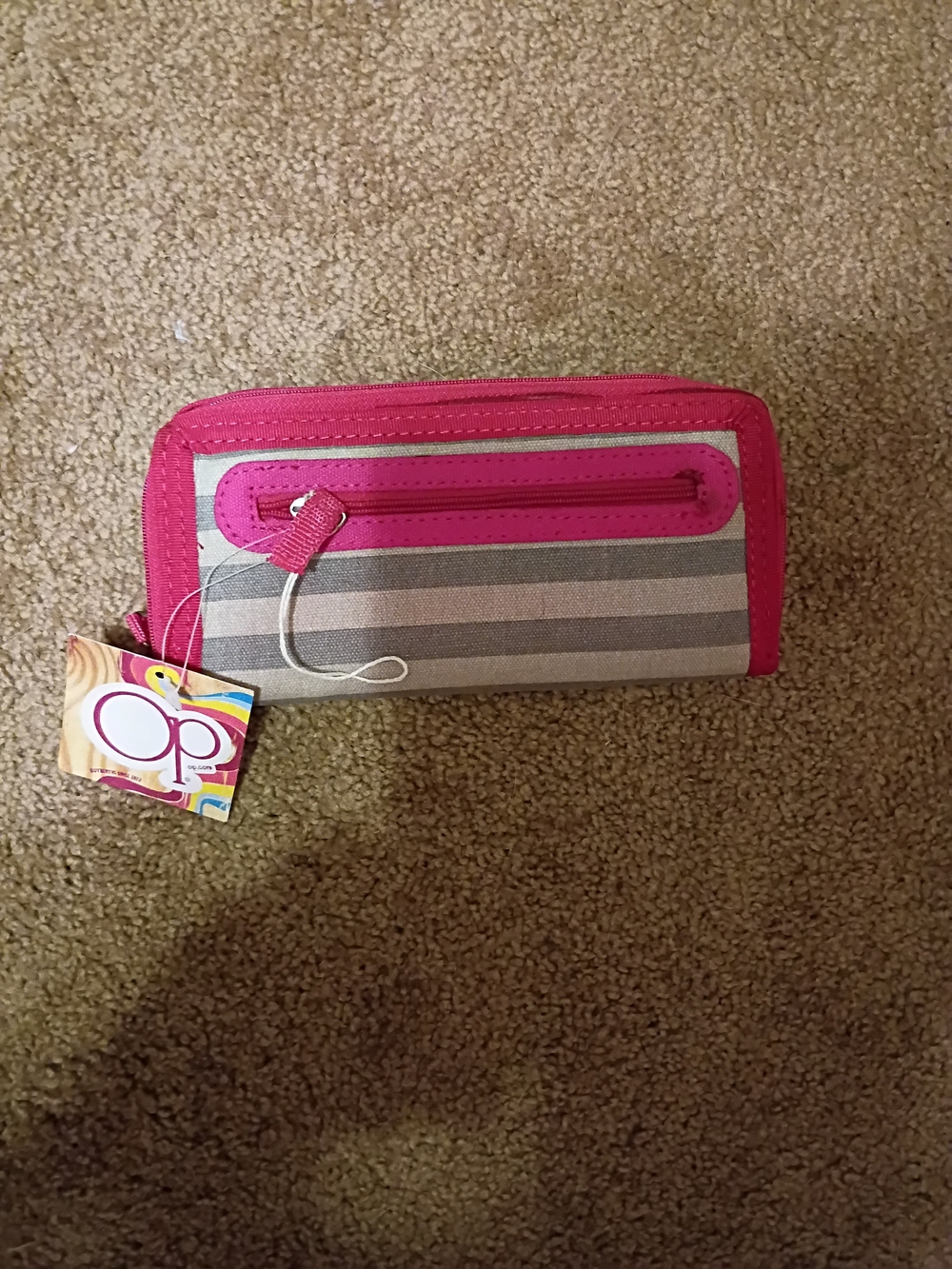OP Pink Accent Stripe Wallet - Pink and Gray (NWT)